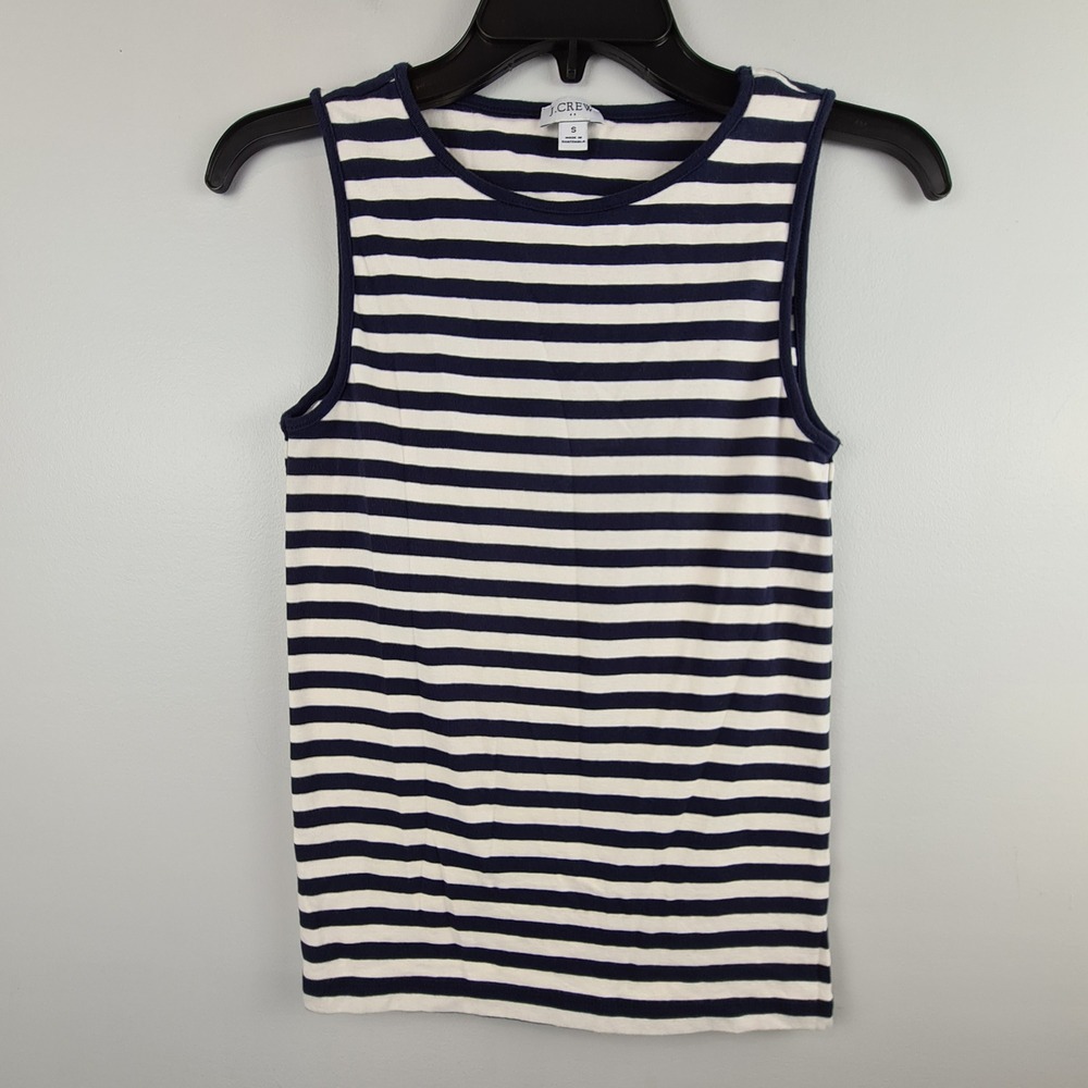 J.Crew Womens Navy Blue White Striped Sleeveless Crew Neck Tank Top Size S